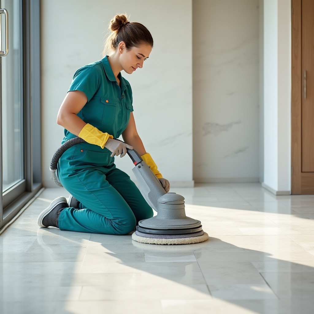 Operatore Vorartixx durante pulizia professionale di pavimento post-cantiere