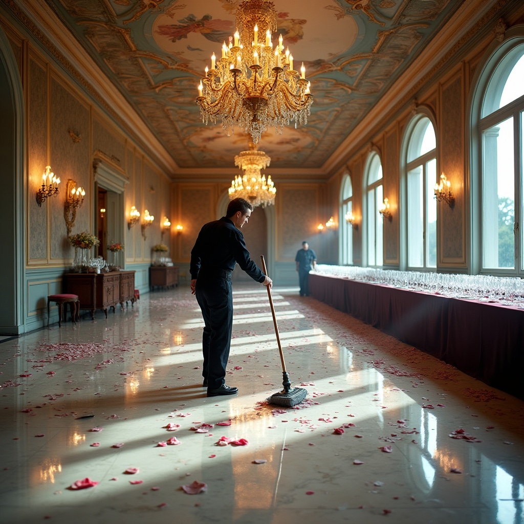 Sala ricevimenti dopo evento aziendale con servizio di pulizia professionale post-evento