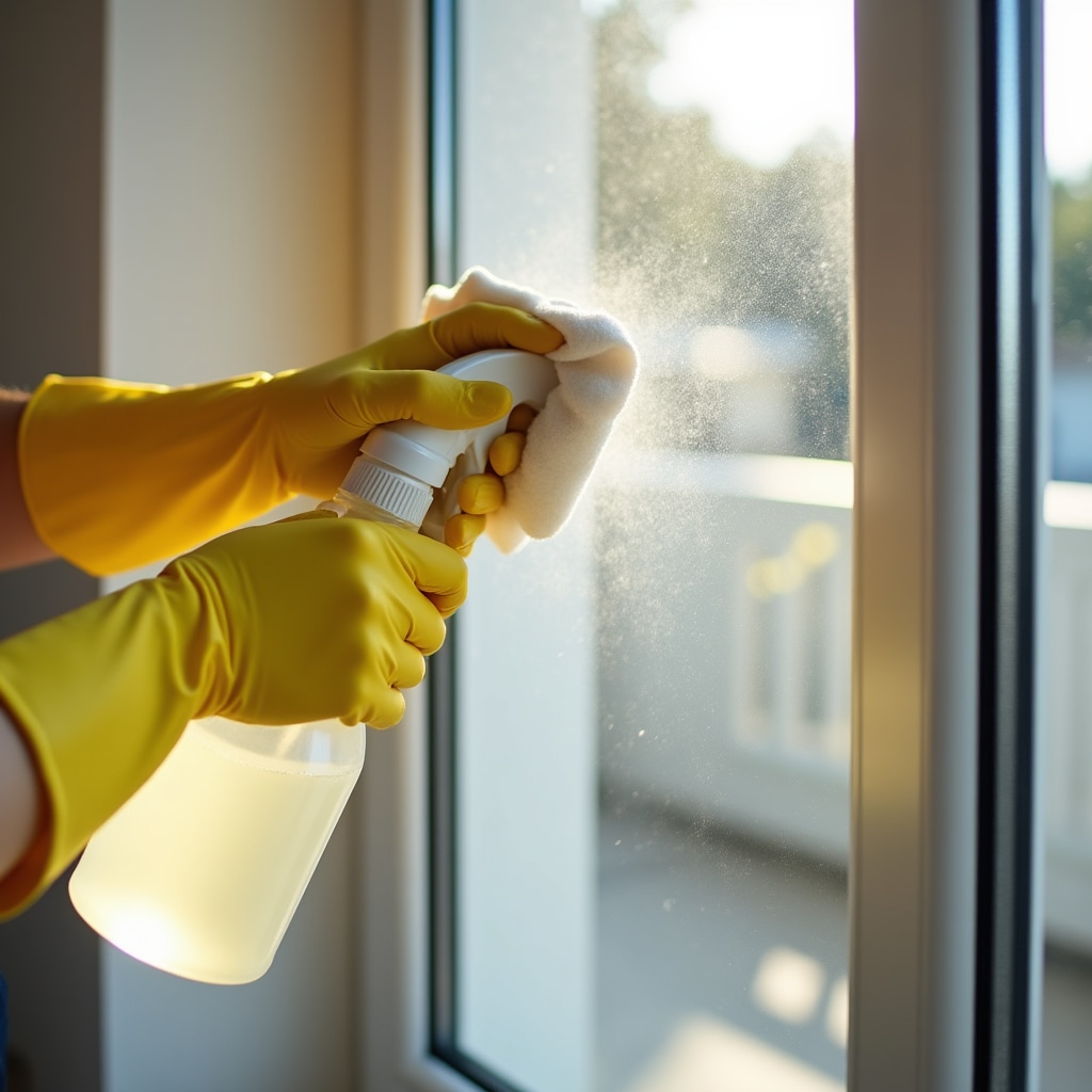 Pulizia professionale di infissi e vetrate in ambiente ristrutturato