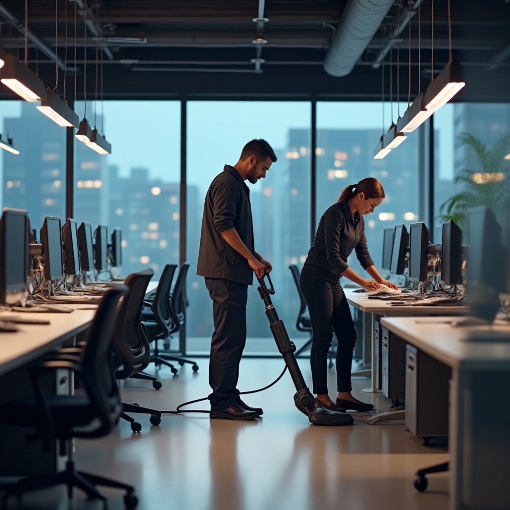 Pulizia professionale di ufficio e ambienti aziendali con attrezzatura industriale